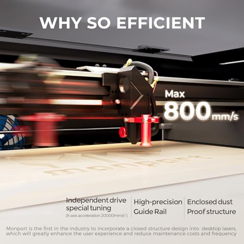 Monport Reno Pro 65W Desktop CO2 Laser Engraver&Cutter,16x24 Workbed Laser Engraving Machine with New Semi-Autofocus,Control Panel,2 Working Platforms,Z-axis Adjustable for Wood Acrylic Glass More... - Image 8