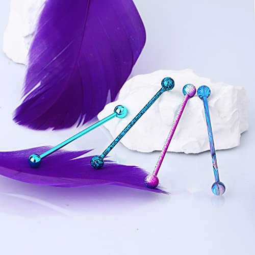 OUFER 4PCS 14G Surgical Steel Paint Swirl Splatter Industrial Barbell Cartilage Earrings 35mm Industrial Piercing Jewelry2