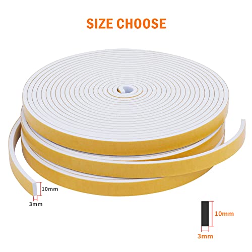 WochiTV Foam Tape Weather Stripping 10mm(W) x 3mm(T) White - Image 2