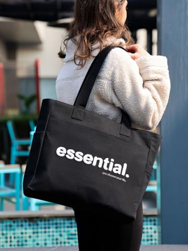 Image of TSANTA U Shaped Canvas Tote Bag, 35.56x33.02 cm with 10.8 cm Gusset, Cotton, Zipper Closure, Laptop Compartment