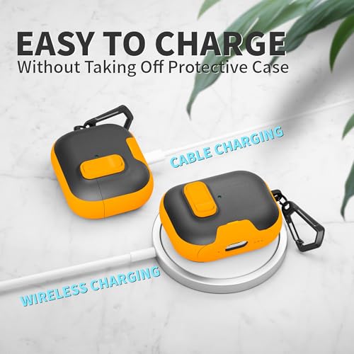Image of for AirPods Pro 3 Case with Lock,TPU Leather Texture Durability Anti-Lost & Shockproof Protective Cover Accessories with Cleaning Kit in Keychain for Apple iPod Pro 3rd Generation 2025(Yellow /Black)