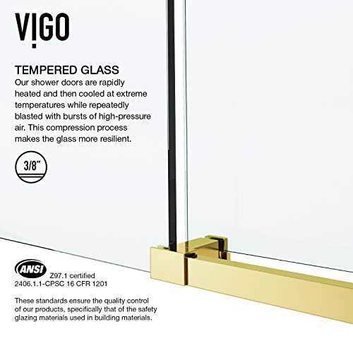 Vigo Elan E-Class Adjustable 44-48 In. W X 76 In. H Frameless Sliding Rectangle Shower Door With Clear Tempered Glass And Matte Gold Stainless Steel Hardware With Reversible Handle Vg6021Mgcl4876 #TOP7