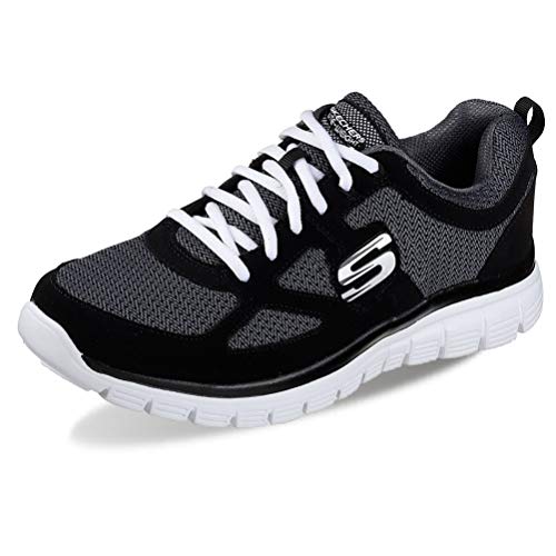 Skechers Men's Burns Agoura Sneaker, Black Leather/ Mesh/ White Trim, 10 UK