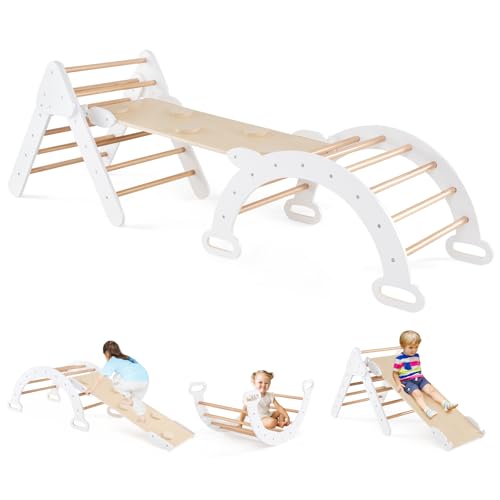 HOMASIS 4 in 1 Kletterdreieck mit Rutsche, Wippe, Kletterbogen & Leiter,...