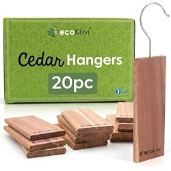 ecoKiwi Cedar Blocks for Clothes Storage - 20 Cedar Hangers for Closet | Natural Aromatic Red Cedar Hangers for Closets & Drawers - Cedar Planks for Moth Protection, 20 Hanging Blocks with Sandpaper