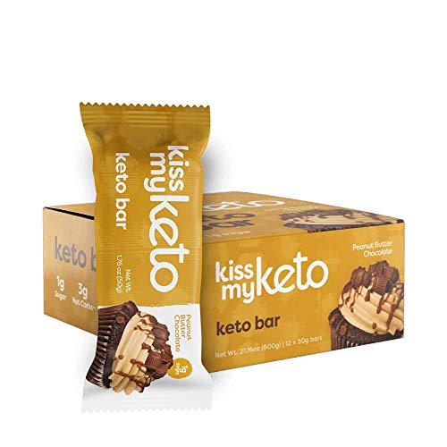 Kiss My Keto Bars â Keto Protein Bars Low Carb Low Sugar + MCT Oil | Peanut Butter, 12 Pk | Keto Snack Bars Rich in Nutritious Fats & Collagen â 9 Grams Protein, 3 Grams Net-Carbohydrate, 1 Gram Sugar