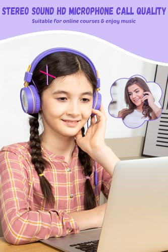 Image of New bee Kids Headphones for School with Microphone KH20 HD Stereo Safe Volume Limited 85dB /94dB Foldable Lightweight On-Ear Headphone for PC /Mac /Android /Kindle /Tablet /Pad (Purple)