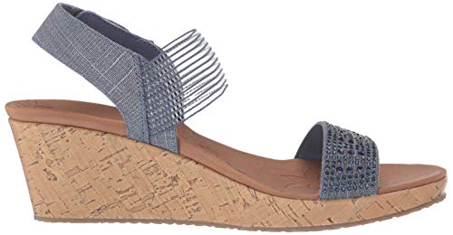 Skechers Womens Beverlee-Pretty Chic - Sparkle Linen Rhinestone Sling Back Sandal Slingback, Navy, 10 M Us #TOP5