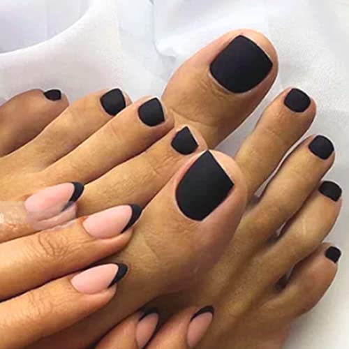 Outyua Black Square Fake Toenails Short Matte Press On Toe Nails Acrylic False Toes Nails With Designs Artificial Summer Beach Full Cover Toenail For Women And Girls 24Pcs (Black) #TOP3