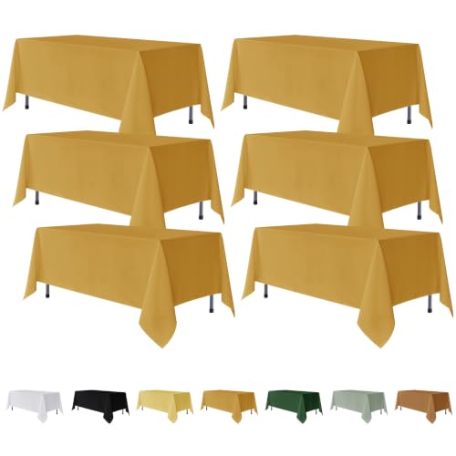 Fitable 6 Pack Gold Tablecloths for Rectangle Tables, 70 x 120 Inch