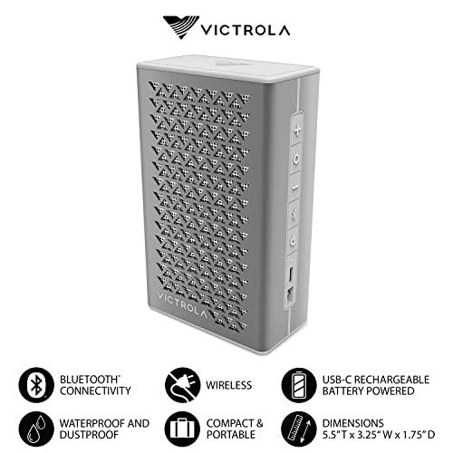Image of Victrola Music Edition 1 - Portable Bluetooth Speaker, IP67 Water and Dust Resistant, 12 Hour Battery Life, Multi-Speaker Pairing, Premium Sound and Passive Bass Radiator, USB-C Charging (Silver)