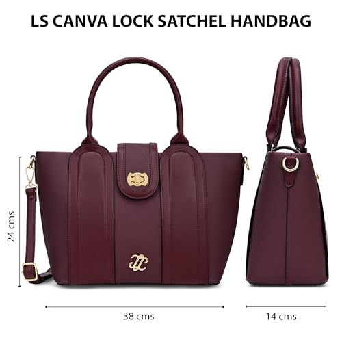 Image of Lavie Signature Canva Lock Satchel Bag | Satchel Handbag for Work | Ladies Purse | Stylish Shoulder Bag | Gift for Women
