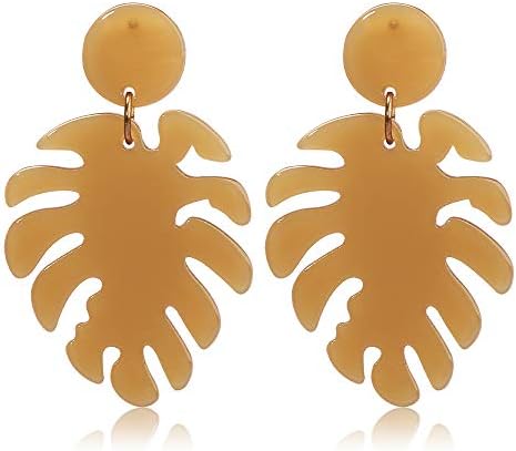 Acrylic Earrings for Women Drop Dangle Leaf Earrings Resin Minimalist Bohemian Statement Jewelry (Light Brown)