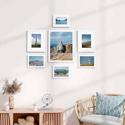 Image of Vittanly Picture Frames set of 7, Picture Frames Collage Wall Decor for Wall or Tabletop Display, Multi Sizes with 1Pcs 11x14, 2Pcs 8x10 and 4Pcs 5x7 Photo Frames, Gallery Wall Frame Set in White