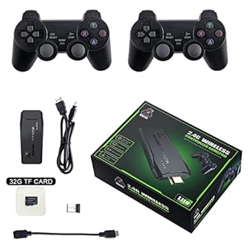 XUXL Consoles de Videogame, 4K 2,4G Wireless 10.000 jogos 32/64GB Retro Classic Gaming Gamepads Controlador da família de TV para PS1/GBA/MD, Q274816IXR5P0O488CLRF7