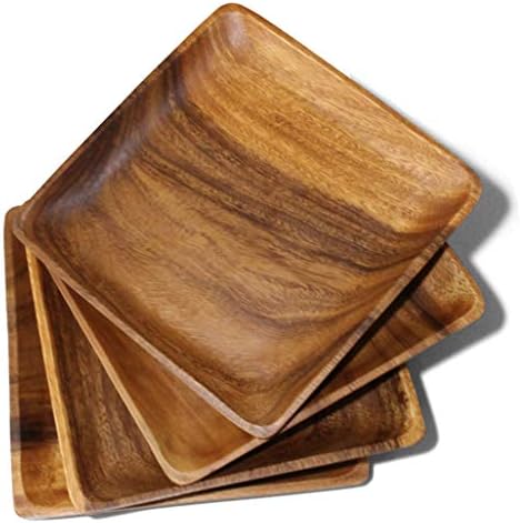 WRIGHTMART Wood Plates, Set of 4, Durable, Versatile, Rustic Authentic Design, Tableware for Dining, Each Plater is Hand Shaped, Inherently Unique, Displaying Natural Variations, Square 10" x 10"