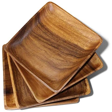 WRIGHTMART Handmade Wood Plates, Set of 4 Cover