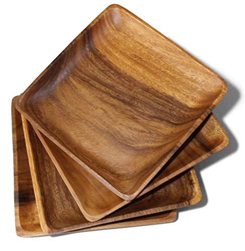 Comparison: Best Wooden Dinnerware Sets 6 WRIGHTMART Wooden Plates Set of 4 – 10” Square Acacia Wood Plates, Rustic Dinnerware for Steak, BBQ, Charcuterie, or as Wooden Chargers
