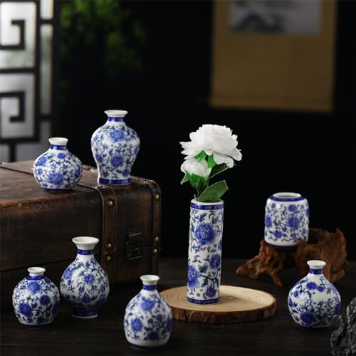 Dandat 8 Pcs Mini Chinoiserie Bud Vases Ceramic Blue and White Floral Chinese Porcelain Vase Set for Shelf Table Centerpieces Home Decor(Vintage) Dandat 8 Pcs Mini Chinoiserie Bud Vases Ceramic Blue and White Floral Chinese Porcelain Vase Set for Shelf Table Centerpieces Home Decor(Vintage)