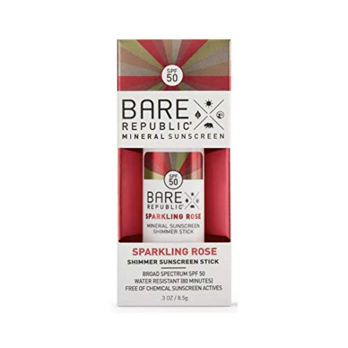 Bare Republic Mineral SPF 50 Rose Gold Shimmer Sunscreen Stick - Sparkling Rose. Sustainable Shimmer Water-Resistant Sunscreen Stick - .3 Ounces