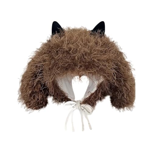 Dsgzkk Lovely Ear Plush Hat for Adult with Ear Flap Warm Furry Ushanka Hat Fashion Winter Activity Hat Windproof Trapper Brown