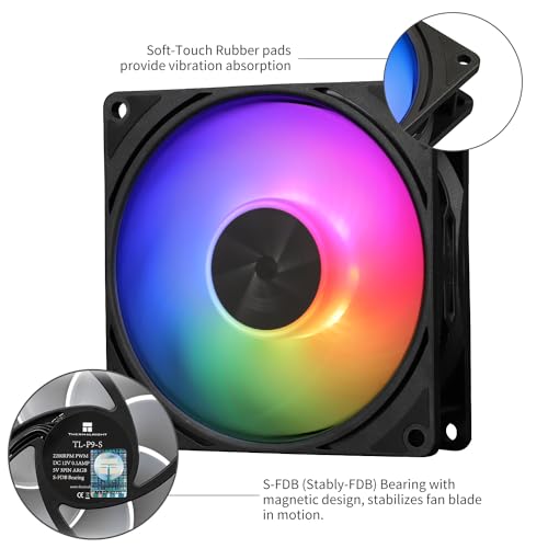 Thermalright TL-P9-S CPU Fan, Computer Case ARGB Fan Quiet 4PIN PWM PC Cooling, High Performance 92mm Silent Cooler, 2200RPM Speed, CPU Cooling(Black)