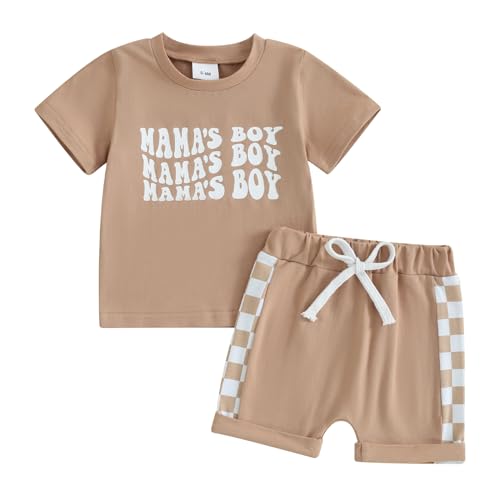 Image of Ursobutegl Toddler Baby Boy Summer Clothes Mamas Boy Short Sleeve Letter T Shirt Top Shorts Set Cute 2Pcs Casual Outfit