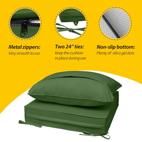Image of AAAAAcessories Outdoor Deep Seat Cushions, Waterproof, Fade-Resistant Patio Furniture Replacement Cushions, 25.5 inch x 25.5 inch x 5 inch + 25.5 inch x 19 inch, Set of 2, Woodland Green