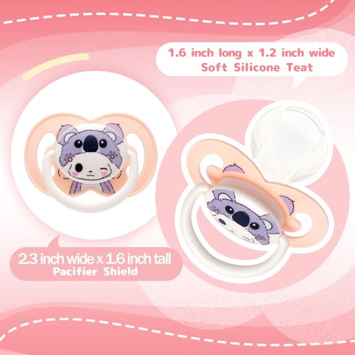 Image of Little Shield Big Size Pacifier: Cute Kaora Bear Large paci for Anxiety - Soft Silicone Bigger Nipple Binky for Autism with Case Orange for Sleep