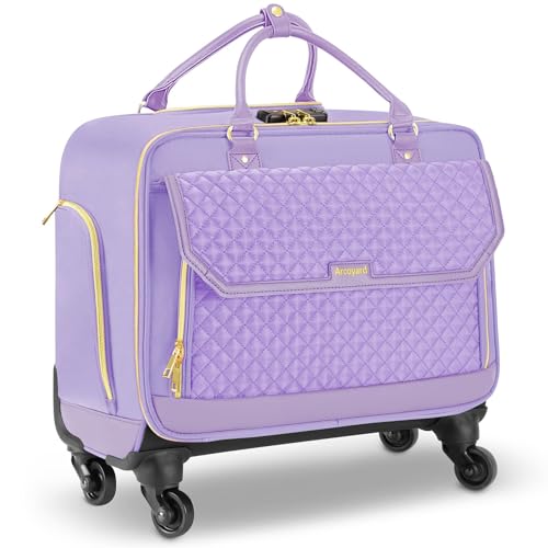 Image of Arcoyard Rolling Teacher Bag, Briefcase for Women with 4 Spinner Wheels, Roller Laptop Bag for Work with Leather Handle, Womens Travel Carry On, TSA Friendly Design, Purple