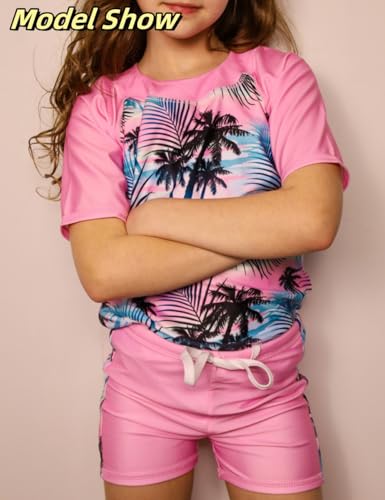 Image of Lovekider Girls Swimsuits Two Piece Rash Guard Set Short Sleeve Bathing Suit Liner Swimwear with Sun Protection 3-12T