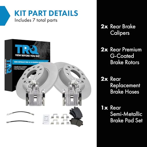 Image of TRQ Rear Brake Pad and Rotor Set Semi Metallic Coated Rotors Calipers Compatible with 2010 Audi A3 A3 Quattro Volkswagen Golf Jetta 2011 GTI