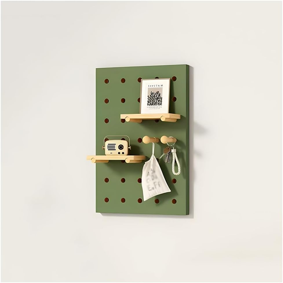 Wood Pegboard Wall Combination Organizer Panels, Storage Wall Display Pegboard Panel Kits for Bedroom, Study, Office, Bathroom, Home Wall Decoration(Green,40x60cm)