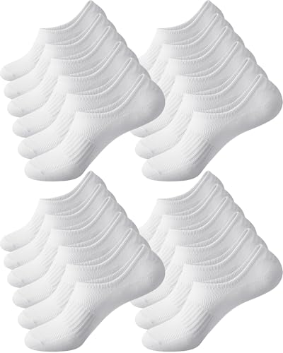 24 Pairs Mens No Show Socks Bulk Thin Non Slip Low Cut Ankle Short Men Socks White Casual Invisible Adult Essential Sock 6-12