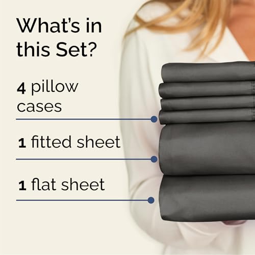 Image of Cal King 6 Piece Bed Sheet Set - Breathable & Cooling Sheets - Charcoal | Ultra-Soft Hotel Luxury Bedding Set with 8-16 Inch Deep Pockets, 1 Flat & 1 Fitted Sheet & 4 Pillowcases, Wrinkle & Fade Free