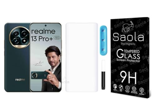 Image of Saola 1-Pack UV Curved Tempered Glass for Realme 13 Pro Plus | 9H Hardness | Edge-to-Edge Full Screen Coverage| UV Light Installation | Scratch Resistant | Case Friendly Screen Protector. (6.7 Inches)