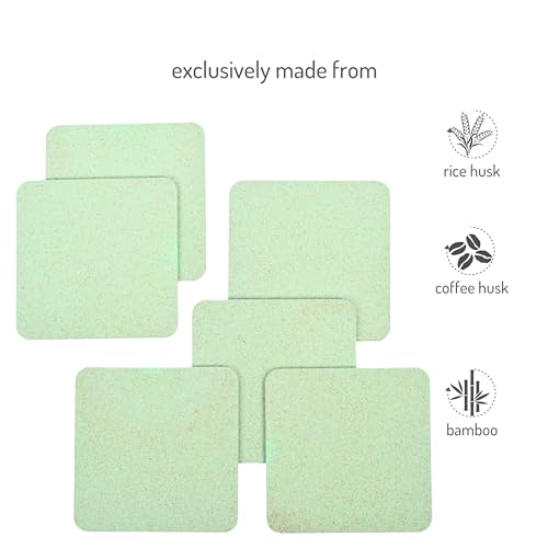 Image of Eha Earth Friendly Tea Coasters Set of 6|Coasters for Dining Table for Hot Pots|Coaster Made with Bamboo Fibers & Rice Husk |for Tea Cups, Coffee Mugs and Glasses | Multicolor