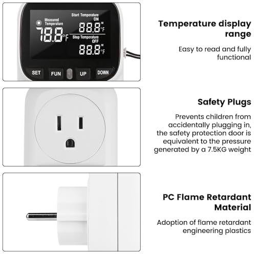 Image of Diymore Digital Plug in Thermostat Outlet Temperature Controller Electric Digital Thermostat Heating Cooling Mode Timer Socket 120V Heating Cooling Control 110V 15A Celsius Fahrenheit Display, White