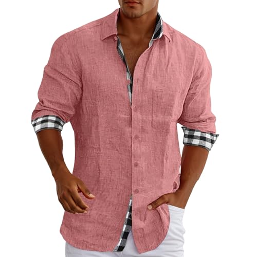 Generisch Camisa de lino para hombre, corte Oktoberfest, manga larga, camisa de algodón y lino, camisa de botones, informal, camisa de verano, camisas de moda, playas, vacaciones, ropa holgada, camisa