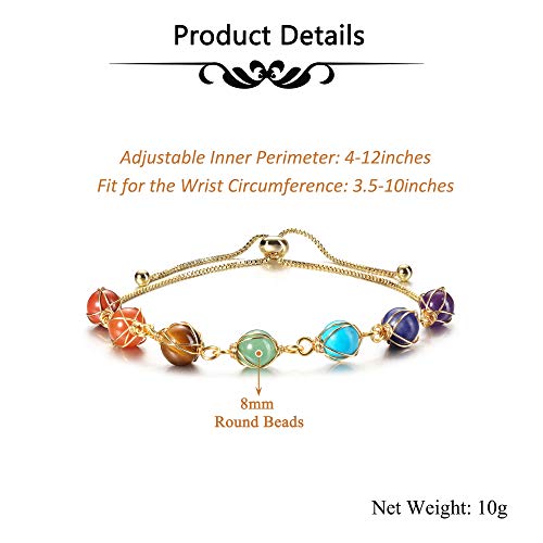 Crystaltears Chakra Crystal Bracelet For Women Adjustable 14K Gold Plated Wire Wrapped Healing Crystal Gemstone Bead Bracelet Natural Quartz Crystal Stone Bracelet Mother’s Day Gift For Mom #TOP4