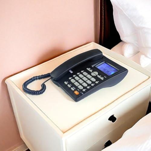 Corded Caller ID Telephone, TelPal Landline Home Phones with Blue Backlight & Speaker, Hands Free Analog Hotel Office Telephone Set, Desktop Speed Memory Dial Telephones for Seniors (Black) - Thumbnail 2