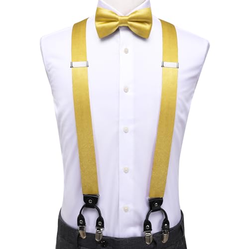 Image of Dubulle Suspender and Bow Tie for Men Paisley Solid Mens Suit Braces Pretied Bowtie and Handkerchief Cufflinks Formal Wedding
