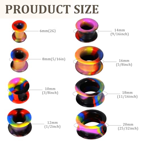 16 Stück Silikon Ohr Tunnel Plug, Hollow Silikon Tunnel Plugs Weich Silicone Double Flared Flexible Stretching Expander 6-20mm Ohr Expander Piercing für Männer Frauen (Bunt 2)