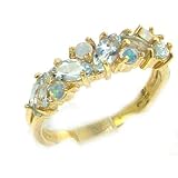 Frei Versandkosten Englisch Damen-Ring solide 9 Karat Gold Gelbgold Aquamarin & Opal - Verfügbare Größen : 50 bis 64