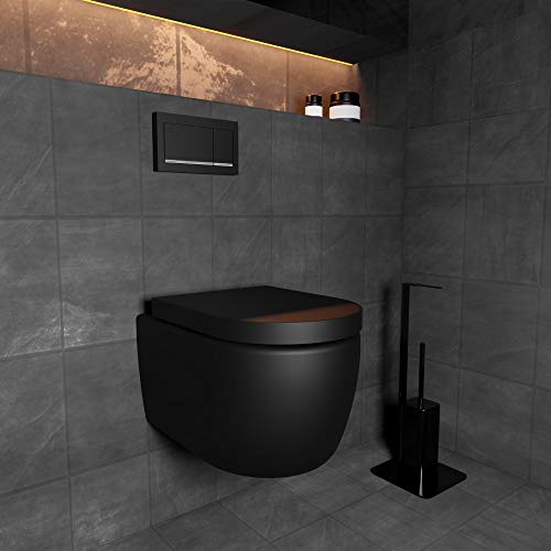 Hänge Wand WC Spülrandlos/RIMLESS Toilette/Schwarz Matt/Keramik/mit Duroplast Softclose WC Sitz, Standard - Image 7