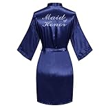 [BFYSYO] FADTOP Womens Short Kimono Robe Bride Bridesmaid Satin Getting Ready Dressing Gown Silky Bathrobes with Silver Rhinestones