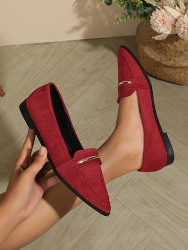 Image of Pointy Toe Penny Loafers for Women Dress Office Work Flats Shoes | Comfortable Women's Faux Suede Leather Slip On Flat Loafers for Driving Business Casual Cute Ballet Shoes