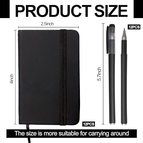 12 Pcs Hardcover Leather Pocket Notebook with 12 Pcs Pens 4 x 2.5 Inch Small Notebook 50 Sheets Hard