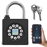 SFW Fingerprint Padlock with Key,Heavy Duty Combination Lock Locker,Water Resistance with Codes APP Access for Outdoor Fence Gate Pool Shed Gym Lock Storage