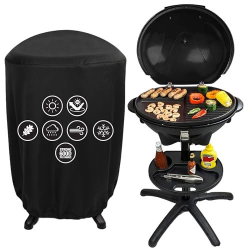 Andrew James BBQ Electric Grill Barbecue with 5 Temperature Settings Thermostat Indoor & Outdoor Party Removable Drip Tray & Condiment Stand Healthy Grilling Non-Stick (Black + Waterproof Cover)